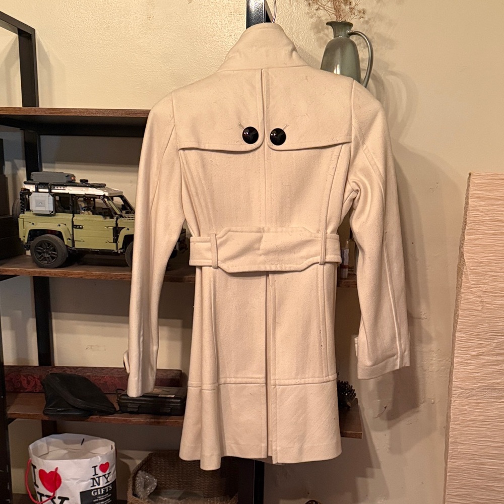 Express Cream Wool Trench Coat with Black Buttons - Picture 3 of 6